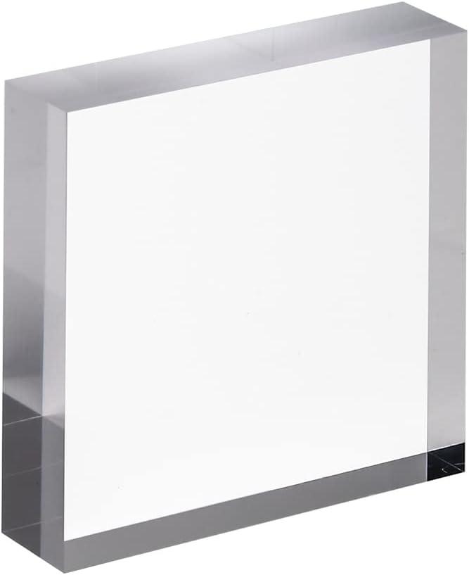 CiaoHER 1in Thickness 4in Square Acrylic Cube Display Block Clear Polished Pedestal Stand Riser Solid Base 4" x 4" x 1", 1 Pack