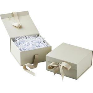 Hallmark Medium Gift Boxes with Bow and Shredded Paper Fill, Pack of 2 (Antique White 8 inch Box) for Weddings, Bridal Showers, Graduations, Birthdays, Bridesmaids Gifts, All Occasion