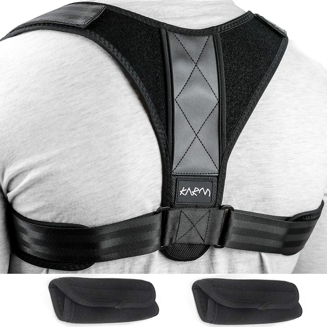 KARM Plus Size Posture Corrector for Women & Men - 3X Big and Tall Posture Corrector - Upper Back Brace for Hunchback, Clavicle Support - Fits Up To XXXL (Pack of 1), Black)