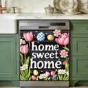 Dishwasher Magnet Cover 23" x 25.6", Independence Day Magnetic Door Wrap, Reusable Fridge Appliance Decor Sticker for Kitchen (Chalkboard Style, Tulip dcor, 23" W x 26" H)