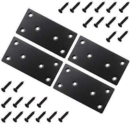 Pack of 2 4 PC Flat Straight Brace Brackets,ULIFESTAR Stainless Steel Mending Bracket Plate Metal Shelf Support Fixing Joining Plate for Furniture,Wood,Shelves,Cabinet with Screws Black(50x100mm/2x3.94'')