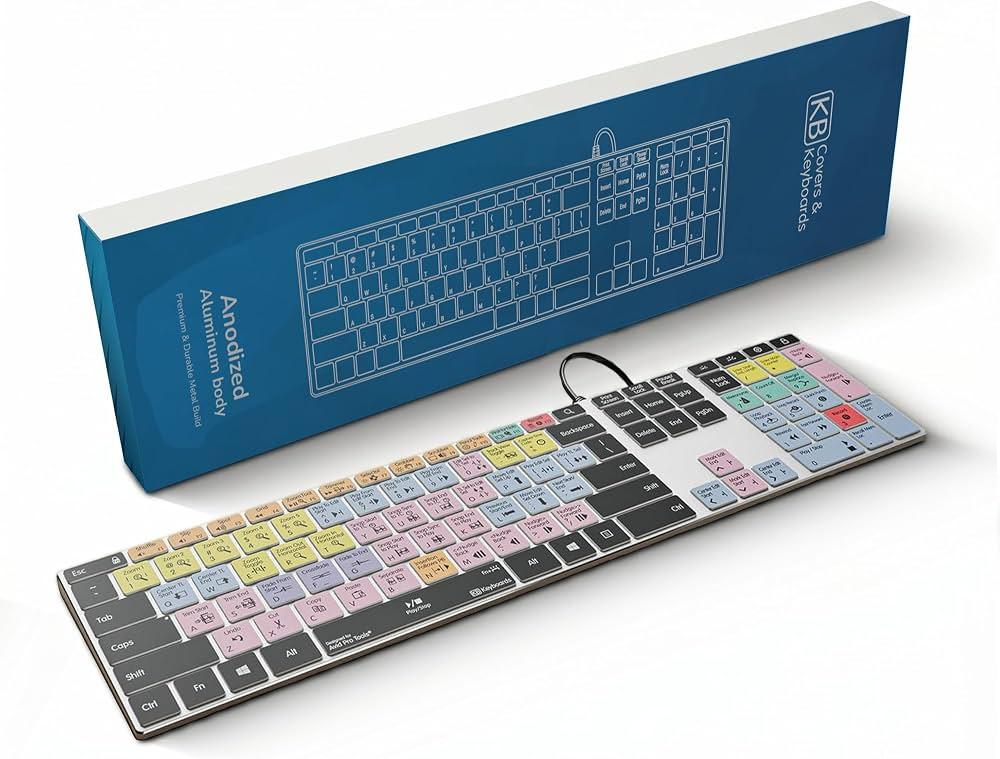 KB Covers Pro Tools Backlit Pro Aluminum Keyboard - Windows PC USB Wired Editing Keyboard - Color-Coded Shortcuts, Durable Print & Premium Build for Audio Production