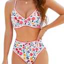 Jolefille Women High Waisted Bikini Sets-Tummy Control Swimsuit 2 Piece Bathing Suit Full Coverage Teens Underwire Top Floral, Size M