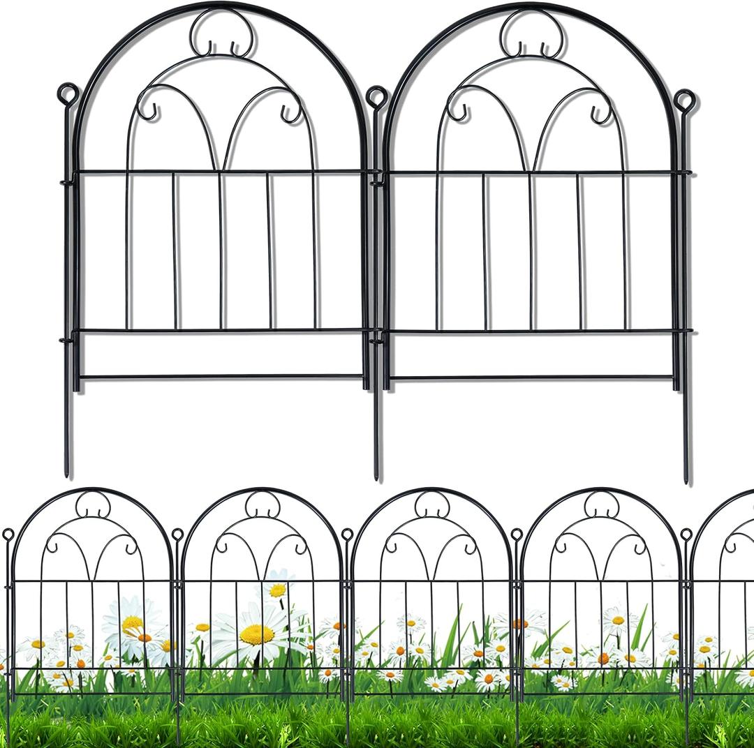 Decorative Garden Fence Border 10 Panels, 21in x 11ft Rustproof Metal No Dig Fence Animal Barrier for Dog, Arched Flower Bed Edging Section Panel Fencing for Yard Landscape Patio Outdoor Decor, Black