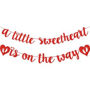Valentines Baby Shower Decorations A Litter Sweetheart is On The Way Banner Little Sweetheart Baby Shower Decorations Valentines Day for Party (red)