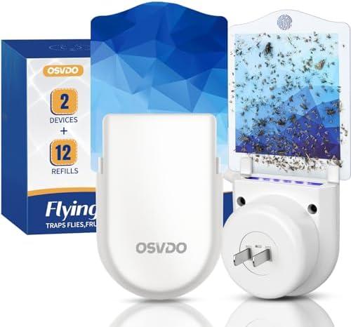 Fly Trap Indoor, Bug Catcher, Fruit Fly Traps for Indoors, Blue Light Bug Killer Plug in, Attracts Mosquito, Fly, Moth, Sticky Glue Gnat Trap - Flying Insect Trap Home (1 Device + 6 Refills), Set of 2