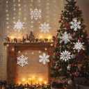 24 Pcs Large Snowflakes Extra Large Outdoor Christmas Ornaments 12 Glittered Snowflakes Decorations Oversized Christmas Tree Ornaments Winter Indoor Outdoor Window Hanging Decorations (White)