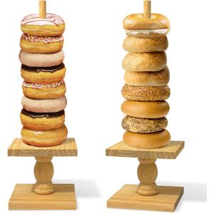 2 Pcs Donut Stand Wooden Square Doughnut Stand Bagel Stand Donut Display Tower for Dessert Table Doughnut Holders for Party Donut Display Stand for Birthday Banquet (Wooden)