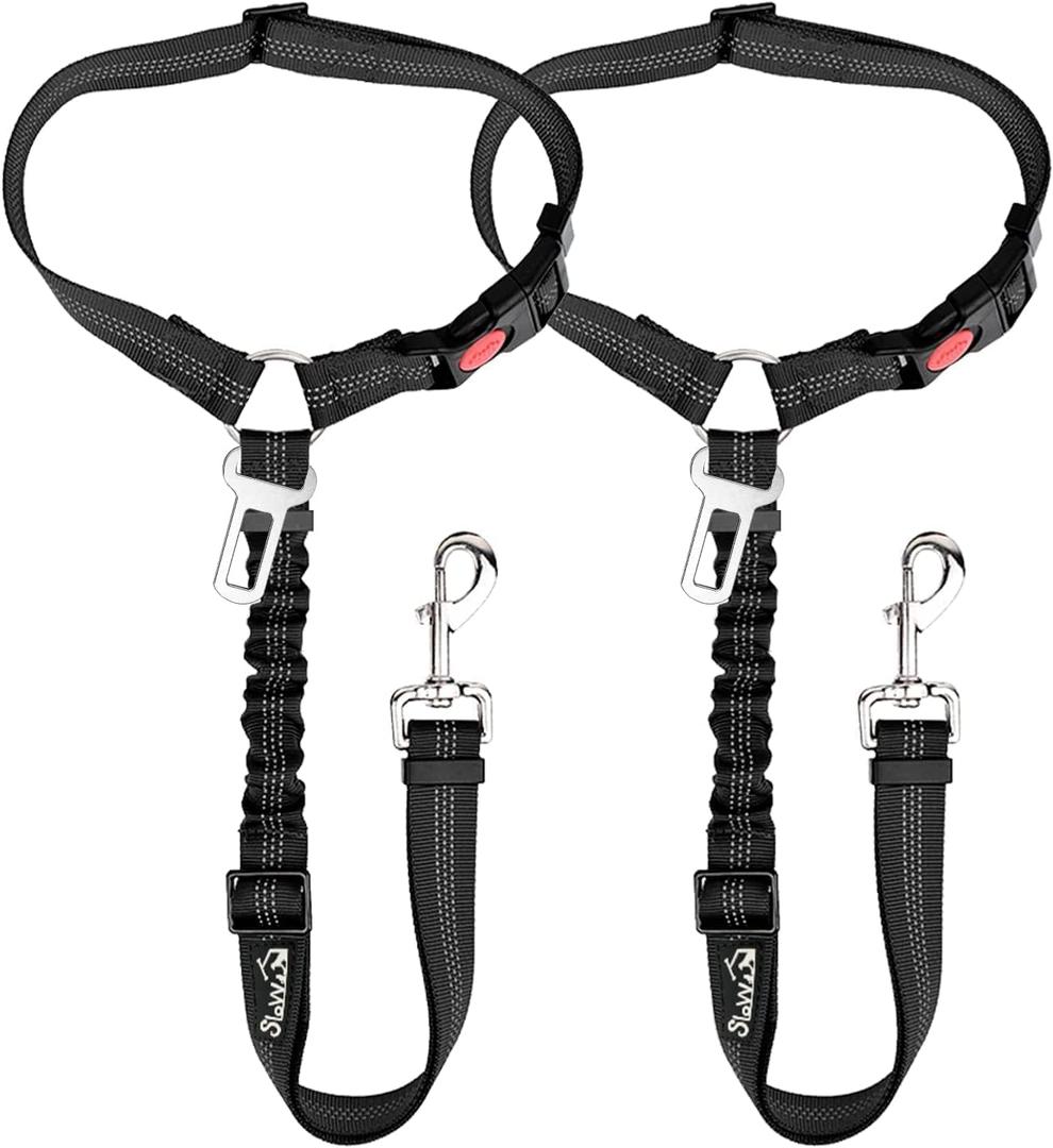 SlowTon Dog Seat Belt for Car, 2 Pack Dog Car Harness Seatbelt Adjustable with Elastic Bungee Buffer, 2 in 1 Pet Car Leash Headrest Restraint Dog Reflective Safety TetherPattern Name: Medium/Large (Headrest + Clip)