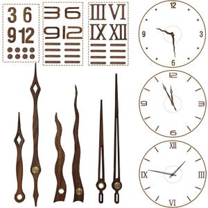 3 Sets Clock Hands and Numerals, CNYMANY Walnut Wood DIY Digital Clock Numbers Wall Clock Hands Replacement Parts, Clock Movement Mechanism Kit Clock Accessories Clock Repair