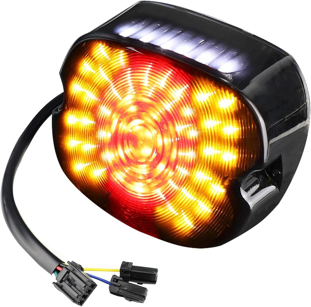 Tail Light LED Brake Turn Signal Rear Light Low Profile Taillights Compatible with Dyna Sportster 883 1200 Road King (Red-Amber)