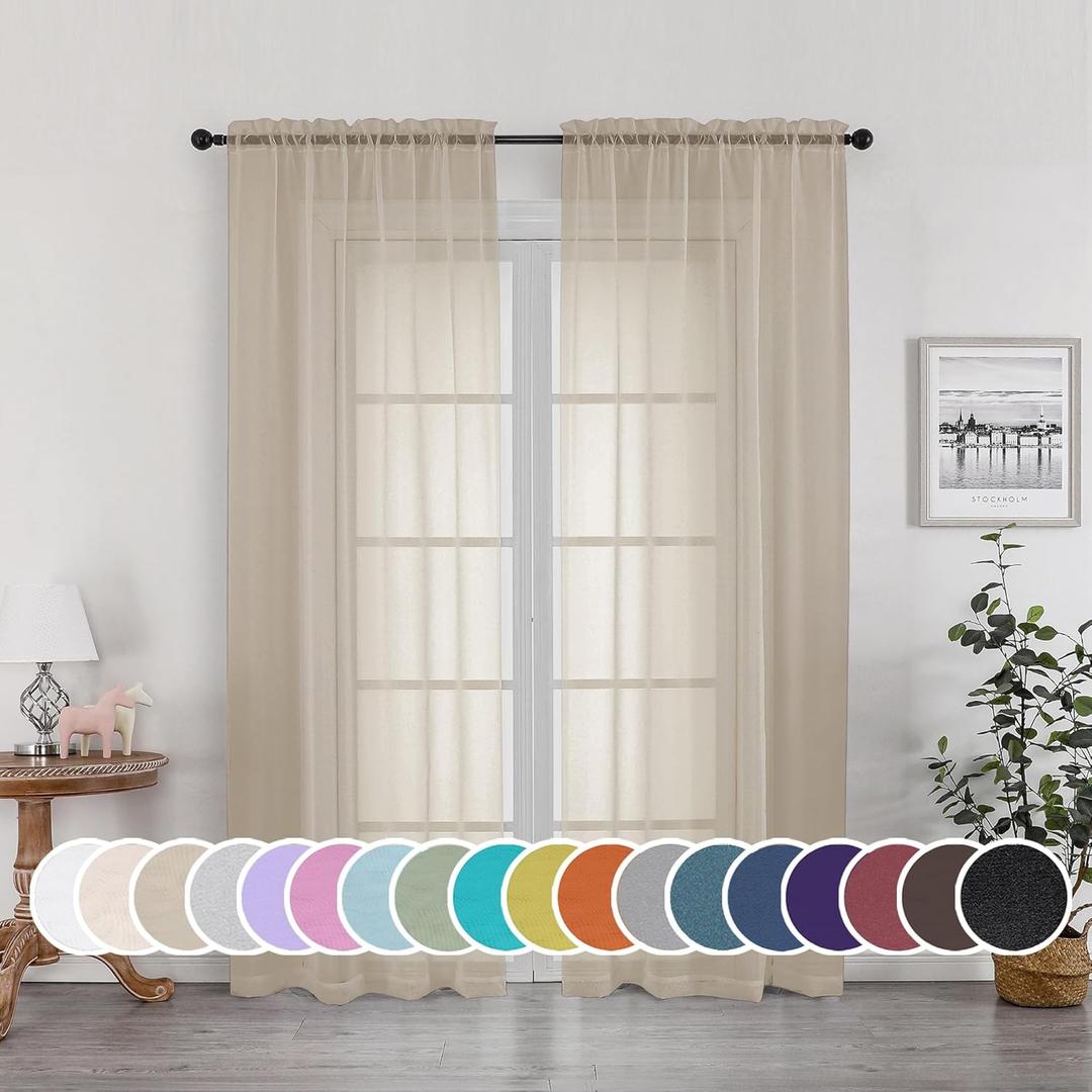 OWENIE Sheer Curtains 72 Inches Long for Bedroom Living Room, Rod Pocket Fimly Solid French Door Curtains Set of 2, Elegant Taupe Voile Curtains Panels Window Treatments, 42" Width