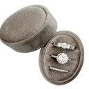 Velvet Oval Ring Box 3 Slots - Premium Wedding Three Rings Box Vintage Handmade Storage Jewelry Organizer for Proposal, Engagement, Wedding Ceremony, Christmas (Brown Beige)