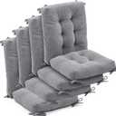 Juexica 4 Set Outdoor Patio Chair Cushions Corduroy Seat High Back Tufted Pillow Replacement Rocking Patio Chair Pads for Outdoor Indoor Home Office (Gray)
