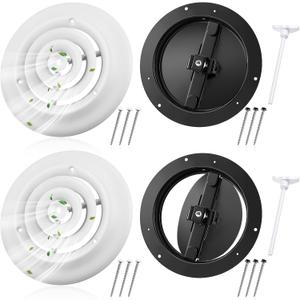 Therwen 2 Set 6 Inch Round Vent Cover Ceiling Diffuser HVAC Vent Duct Cover Replacement with Steel Butterfly Damper Fitting in 6 Inch Duct, Outer Dimensions: 9-15/16"