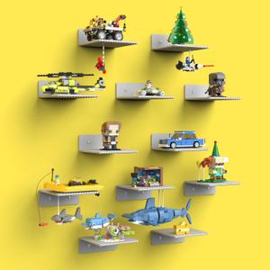 BlissBox 12-Pack Floating Display Shelves for Wall Compatible with Lego Building Bricks, 5 5.5 Inch Dual-Sided 16 17 Studs for Brick Storage and Display, ABS Display Shelf for Room Decor, Gray