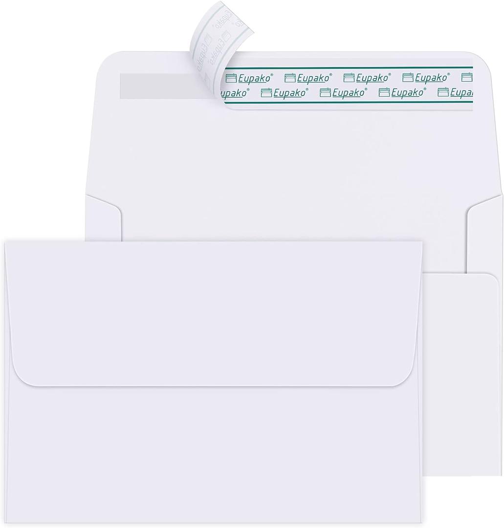Eupako A4 White Photo Envelopes 4x6, 250 Pack Self Seal Envelopes for 4x6 Cards, Photos, Invitations, Wedding, Graduation, Baby Shower, 4.25 x 6.25 Inches