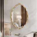 Oval Bathroom Mirror 20"x30" Wavy Wall Mirror Decorative Scalloped Edge Vanity Mirror for Bathroom,Living Room, Bedroom, or Entryway – Vintage Sunburst Design with Beveled Detailing (Gold)