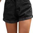 SweatyRocks Women's High Rise Roll Up Hem Straight Leg Denim Jean Shorts with Pocket (Large, Black)