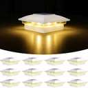 VOLISUN Solar Post Cap Light Outdoor Waterproof 12pack,Solar Fence - Post Lights for 4x4 5x5 6x6 Wooden/Vinyl Post,White Deck Cap Light Solar Powered with Warm White for Garden/Patio/Porch