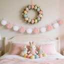 YIYA 8.2ft Easter Bunny Garland Pink and White Easter Bunny Plush Garland with Ears Rabbit Banner for Home Mantel Wall Spring Porch Party