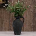 ROLLSCERAY Rustic Ceramic Vase, Farmhouse Vase with 2 Handles, Black Pottery Vases, Boho Decorative Flower Vases for Home Decor, Table, Living Room, Shelf Decor, 9.3 Inch