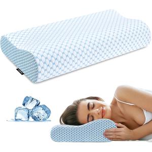 Cervical Pillow for Neck Pain Relief, Contour Memory Foam Pillows for Sleeping, Odorless Ergonomic Pillow Adjustable Orthopedic Cooling Pillow Bed Pillow Neck Support for Side Back Stomach Sleepers (Blue)