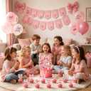 2 x Pink Bow Cherry Birthday Party Decorations Supplies Pink Bow Basketball Party Decorations Includes Happy Birthday Banner Balloons Cake Toppers Cupcake Toppers for Girls