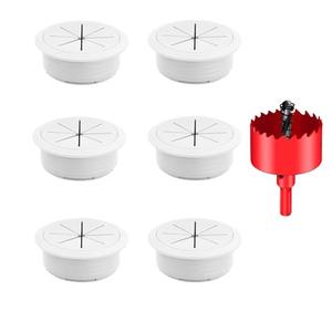 TuTuYa Desk Grommet, 7 PCS Flexible 2 Inch (50mm) Desk Cable Grommet Desk Cable Hole Covers with Hole Saw, Ideal Solution for Office and Home Table Cable (White, 2Inch_50mm) (White)