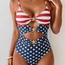 Eomenie Sexy One Piece Swimsuit for Women Cutout Monokini Bathing Suit Starfish Beach Resort Swimwear (M, American Flag Print)