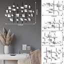 Yaocom Metal Wall Art Decor Silver Mirror Wall Decor Wall Sculpture with Square Modern Mirror Large DIY Metal Line Home Wall Decor for Living Room Office Bedroom Entryway 32 x 24 Inch