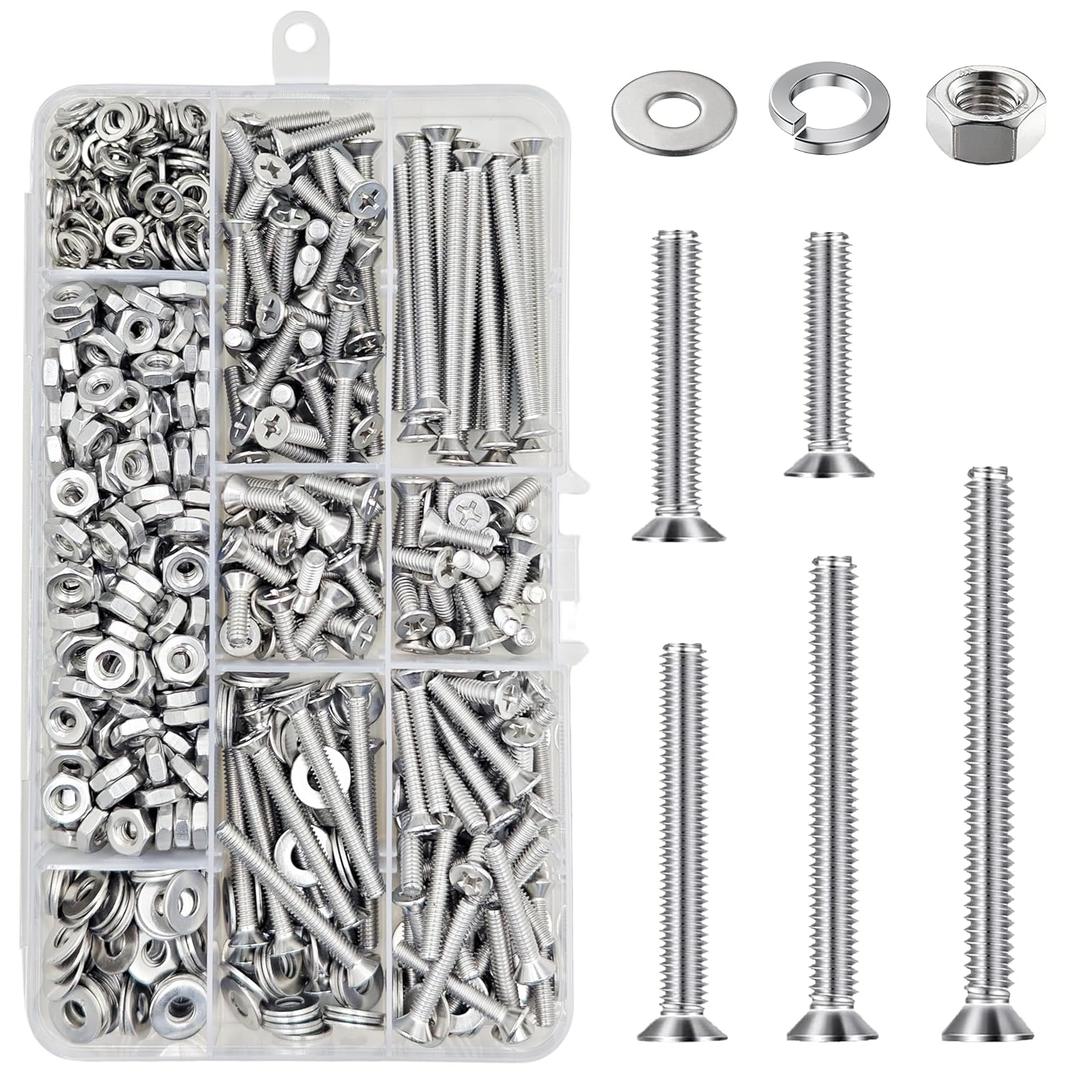 (480 pcs)#10 Outlet Screws Kit, 304 Stainless Steel Machine Screws, Flat Head Phillips,Electrical Wall Plate Switch, Bright Finish, Fully Machine Thread