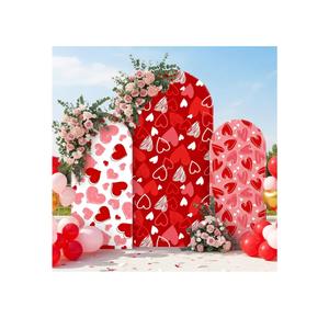 Valentine's Day Arch Backdrop Cover Set of 3-4Ft 5Ft 6Ft Red Pink Heart Spandex Arch Stand Covers Photo Booth Round Top for Valentine Wedding Anniversary Birthday Party Decor(Pink