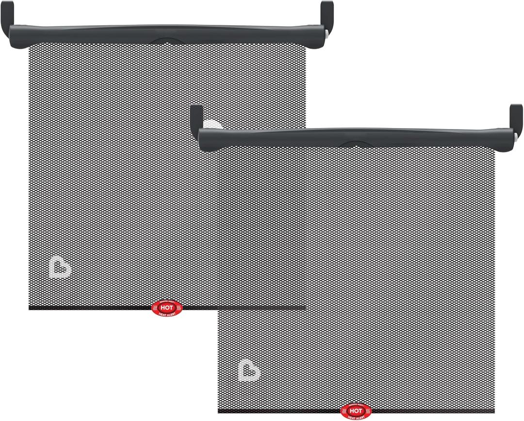 Munchkin Brica Sun Safety Car Window Shade with Heat Alert, Helps Block UVA/UVB Rays, 2 Pack, Black