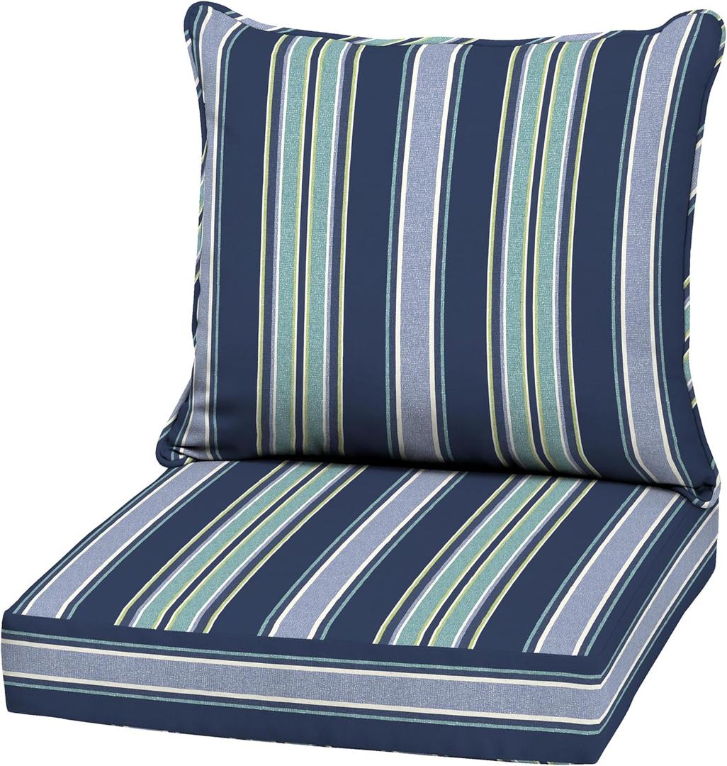 Arden Outdoor Deep Seat Cushion Set, 22 in x 24 in, Weather-Proof, Rain-Proof, Fade Resistant Patio Cushion Sapphire Aurora Blue Stripe, 1 Pack