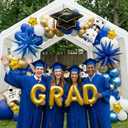 Blue White Gold Graduation Balloon Garland Arch Kit with Graduation Star print Certificate Letter Foil Balloons for Graduate Class of 2026 Grad Prom party Decorations Supplies (Blue White), 16 inches