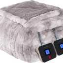 Westinghouse Electric Blanket Queen, Faux Fur Heated Blanket with 10 Heating Levels & 1-12 Hours Auto Off, Soft Cozy Sherpa Heated Blanket Washable Blanket (84" x 90" Queen Size, Light Grey)