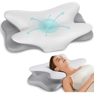 Cervical Pillow for Pain Relief - Neck Pillow Ergonomic Side Sleeper Pillow, Cooling Memory Foam Pillows, Contour Pillow for Side Back Stomach Sleepers (Grey)