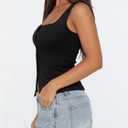 REORIA Womens Going Out Tops Cute Ribbed Button Down Square Neck Sleeveless Vest Crop Tank Top (Black, S)