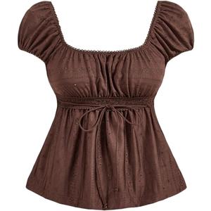 SOLY HUX Women's Square Neck Short Sleeve Peplum Tops Cute Summer Blouse for Teen Girls Babydoll Top T Shirt, Small