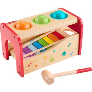 Fisher-Price Wood Toddler Toy Pound & Tap Bench Xylophone, 6-Piece Wooden Musical Activity for Preschool Kids Ages 18+ Months