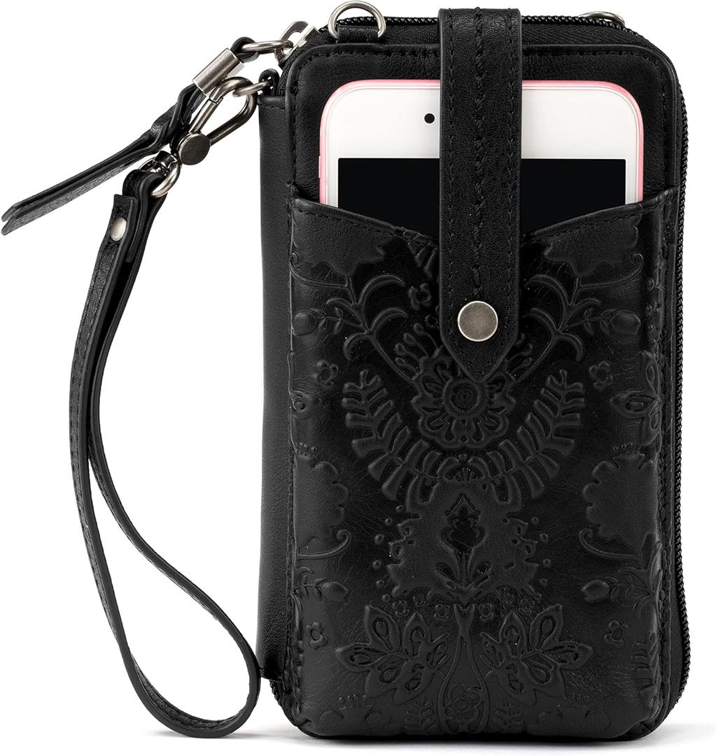 The Sak Silverlake N/S Smartphone Crossbody, Black Floral Embossed