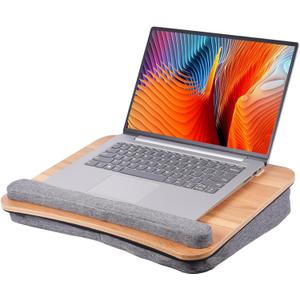 Home Office Lap Desk with Wrist Rest Laptop Bed Desk for Notebook, Laptop, Tablet, Lap Stand with Tablet, Phone Holder Fits Up to 14 Inch Laptops(Woodgrain)