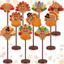 Geelin 10 Pcs Thanksgiving Turkey Decoration Wooden Turkeys Thanksgiving Table Sign Centerpiece Wood Tall Standing Block Set for Party Farmhouse Office Harvest Day Desk Decoration(Cute Turkey)