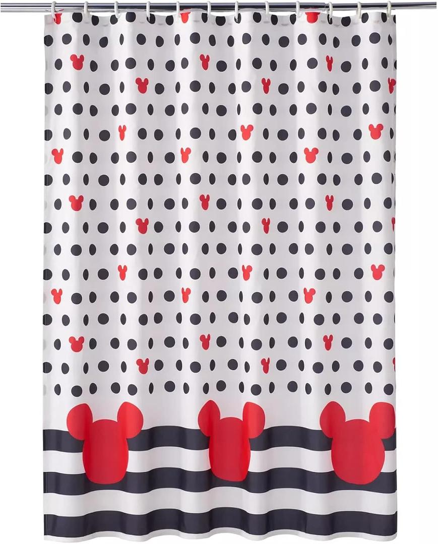 Cute Mouse Head Shower Curtain - Red and Grey Deco Dot Cartoon Shower Curtain Set - Fabric Waterproof Polyester Bathtub Decor 12 Plastic Hook,72x72in