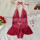 Sexy Lingerie for Women Lace Bodysuit One Piece Teddy Mini Babydoll Mesh Sleepwear V Neck Chemise Nightgowns (Red, L)