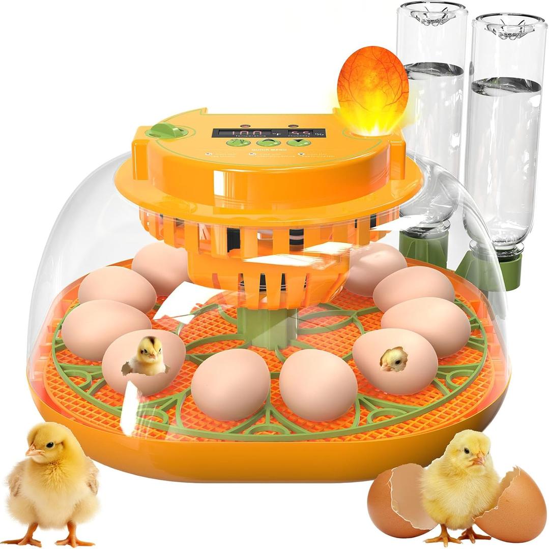 Incubators for Hatching Eggs, 12 Egg Incubator with Automatic Egg Turning and Humidity Control, Egg Candler, Auto Water Replenishment, Air Vent, for Hatching Chicken, Duck, Quail, and Goose Eggs
