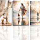 3Pcs Framed Christian Wall Art Jesus Decor Christ Religion Canvas Wall Decor Jesus Art Pictures Posters Prints Religious Paintings Room Decor for Church Prayer Room Christian Hospitals16x24in