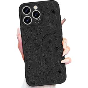 Toycamp for iPhone 16 Pro Max Case - Women Girls Flower Floral Cute Phone Cover Black Frosted Slim Fit Design Soft TPU Shockproof Protective Girly Pretty Fashion Case for iPhone 16 Pro Max 6.9 Inch