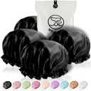 Extra Large Reusable Shower Cap for Men, Women (Black 3 Pack) Satin Double Layer EVA Waterproof Long Hair Cap